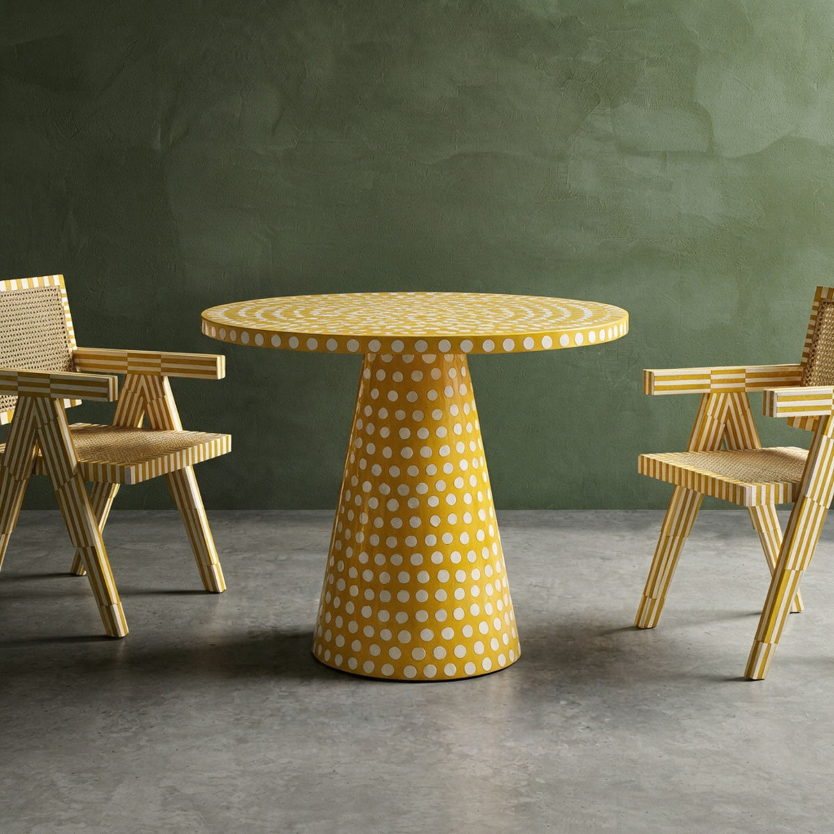 Dotism Polka Dot Round Pedestal Yellow Dining Table