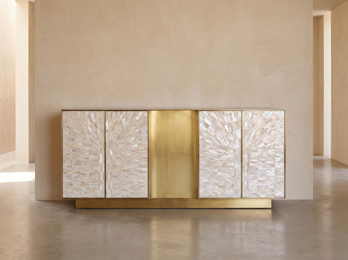 Arcana Mother of Pearl & Brushed Brass Credenza / Media Console