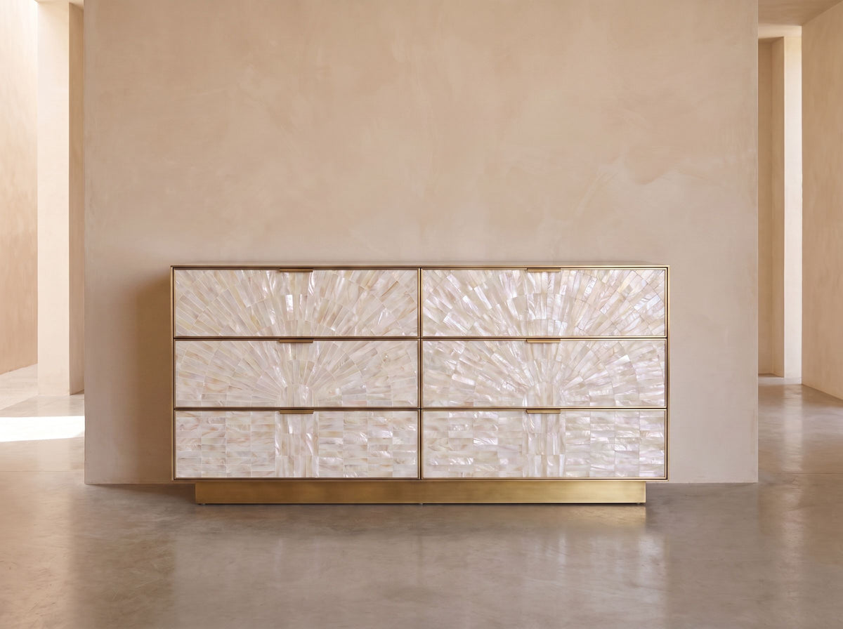 Arcana Mother of Pearl & Brushed Brass Six Drawer Dresser