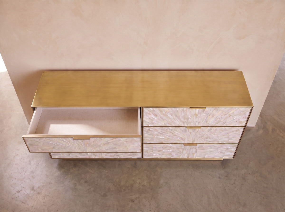 Arcana Mother of Pearl & Brushed Brass Six Drawer Dresser