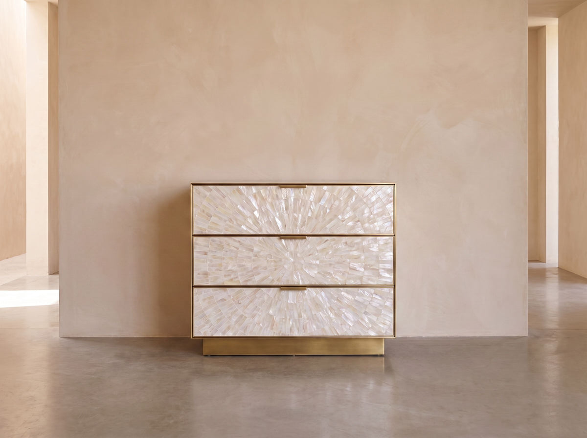 Arcana Mother of Pearl & Brushed Brass Three Drawer Dresser