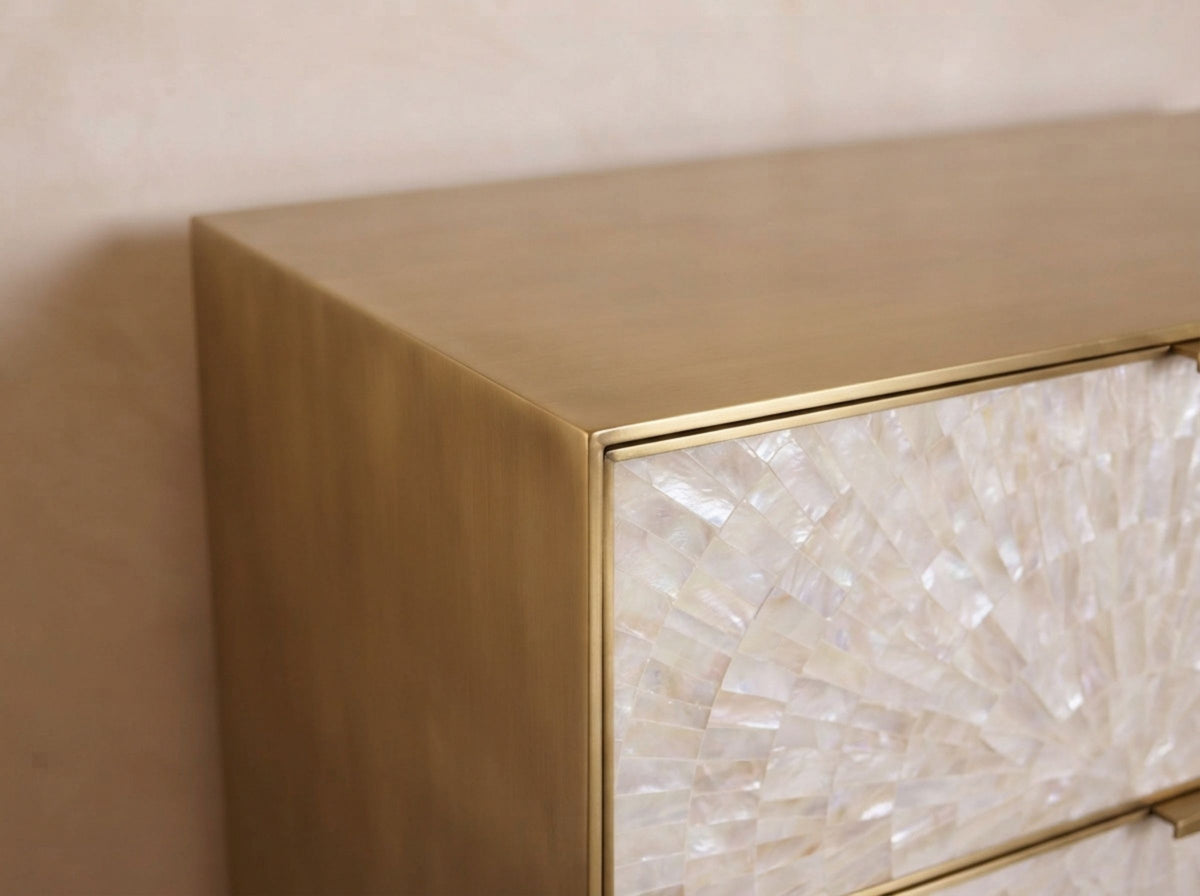 Arcana Mother of Pearl & Brushed Brass Three Drawer Dresser
