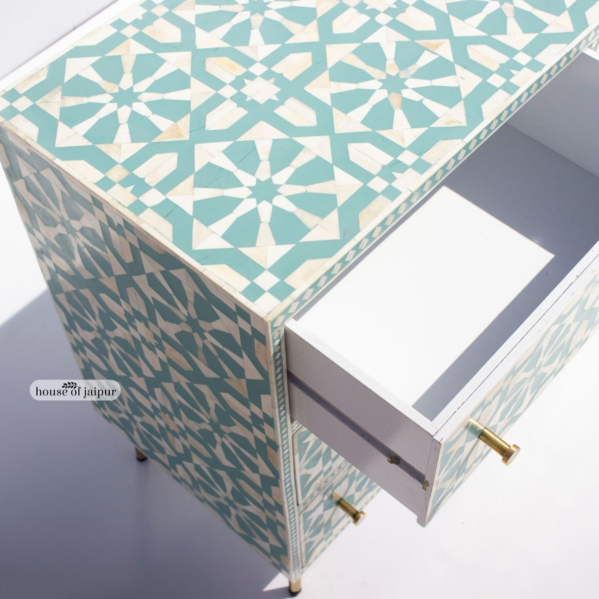 Moroccan Inlay Mint Green Nine Drawer Dresser