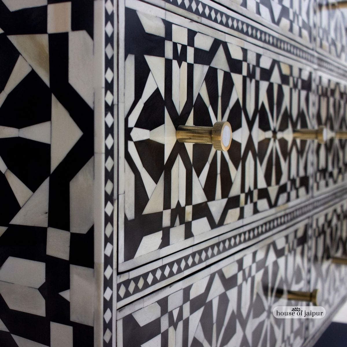 Moroccan Inlay Black Nine Drawer Dresser