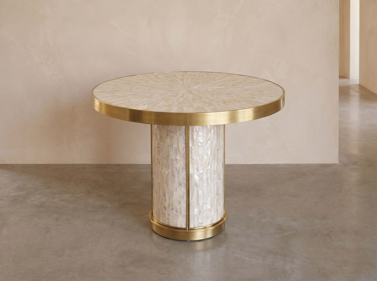 Arcana Mother of Pearl & Brushed Brass Round Dining Table