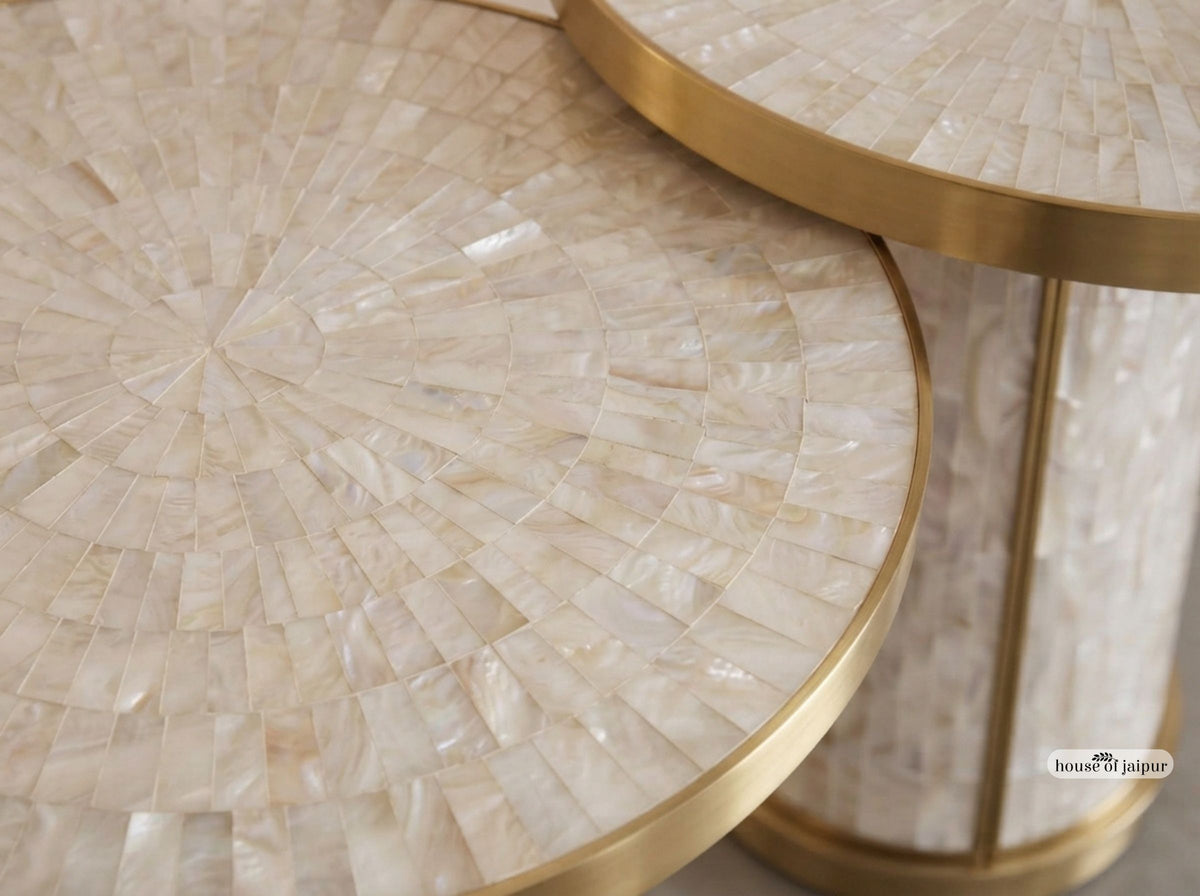 Arcana Mother of Pearl & Brushed Brass Round Dining Table