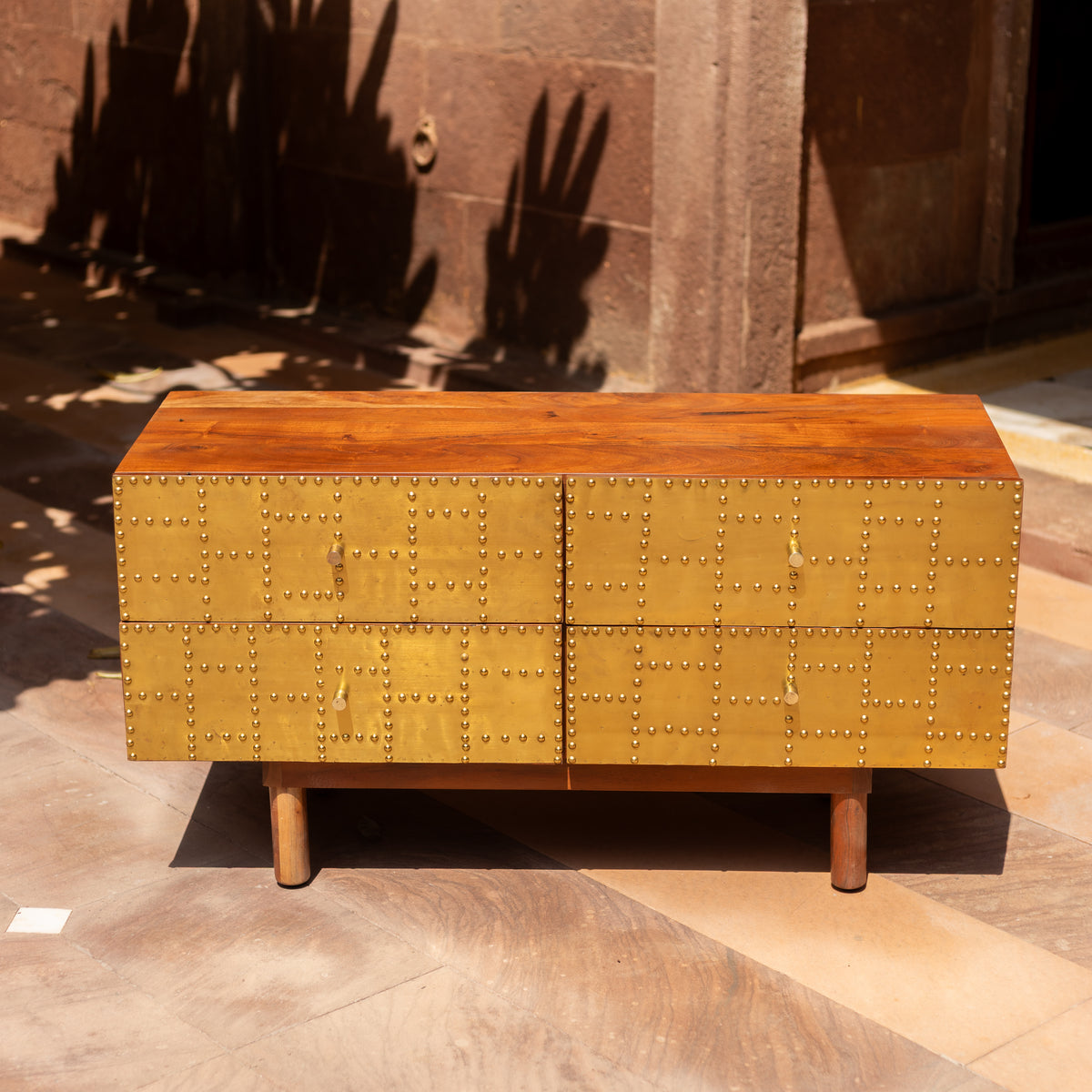 Kansa Brass Clad Four Drawer Low Dresser
