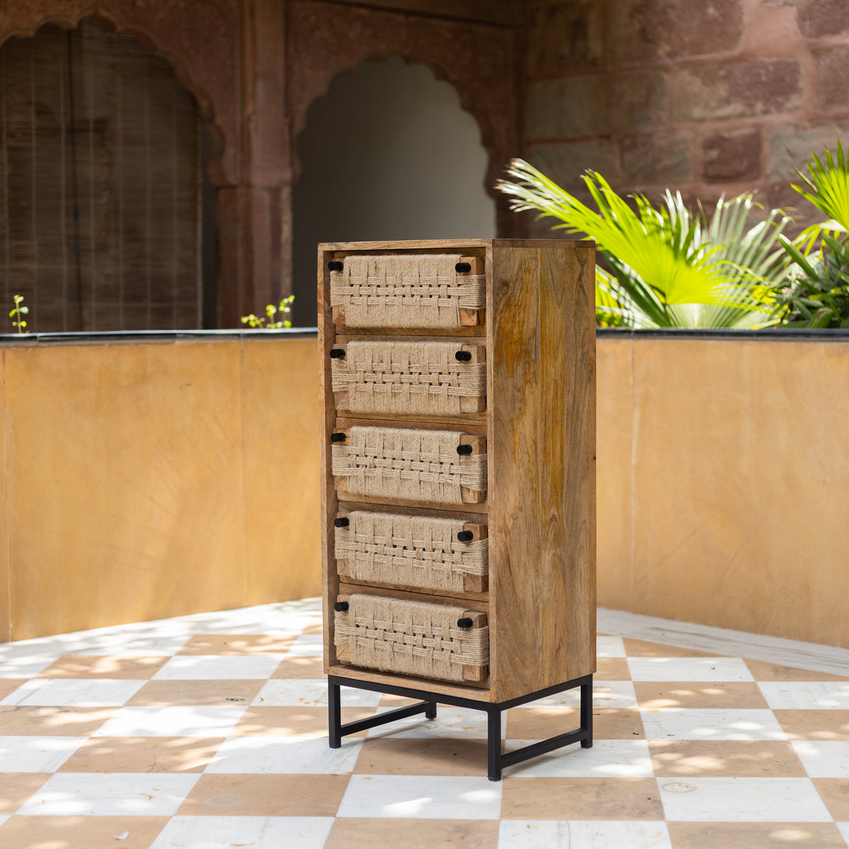 Tantu Jute Weave Five Drawer Tallboy Dresser