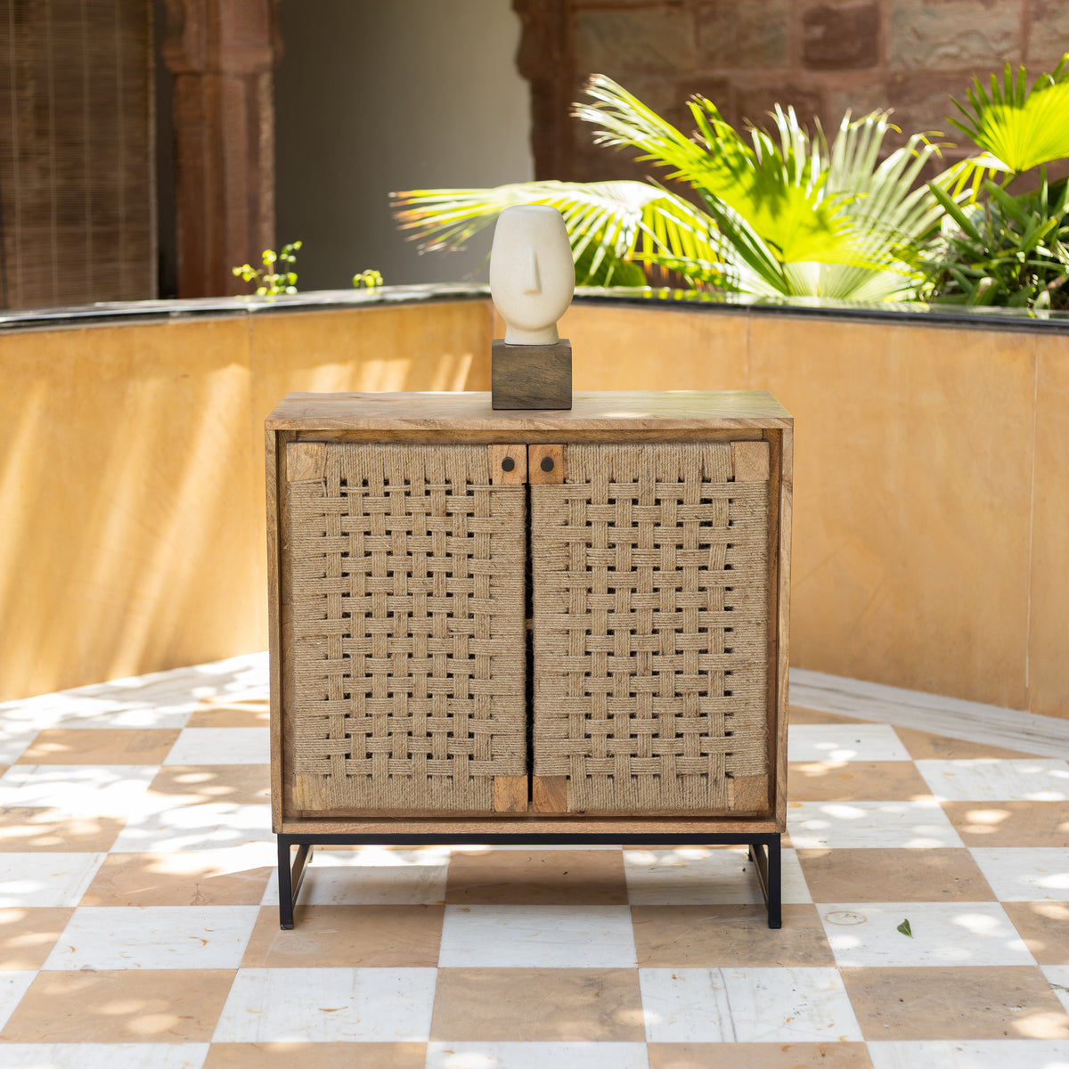 Tantu Handwoven Jute & Solid Wood Two Door Cabinet