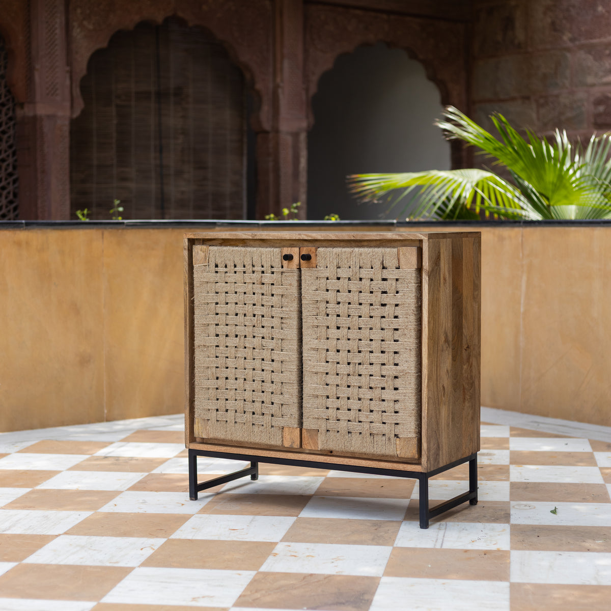 Tantu Handwoven Jute & Solid Wood Two Door Cabinet