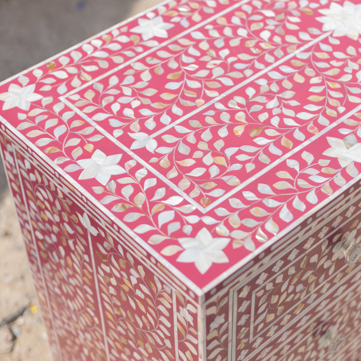 Arabesque Pink Mother of Pearl Inlay Four Drawer Chest