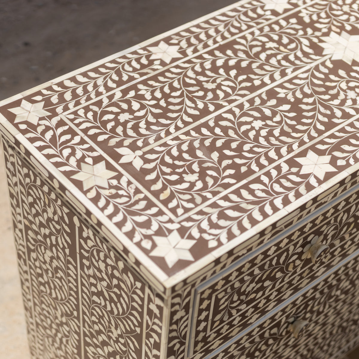 Arabesque Bone Inlay Four-Drawer Chest – Brown