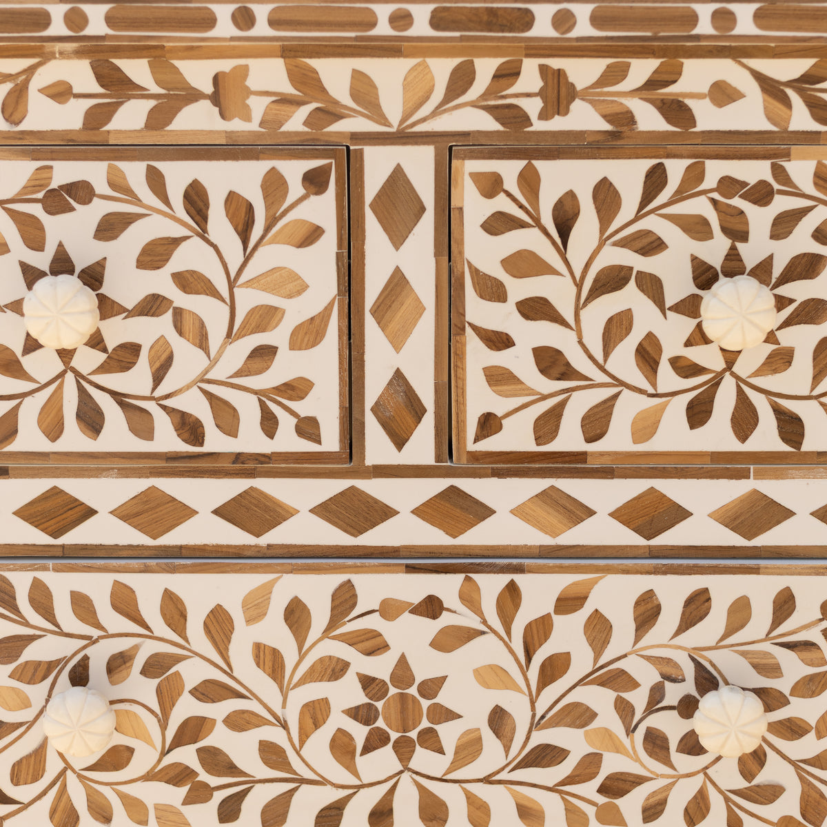 Arabesque Teak Wood Inlay Four-Drawer Chest