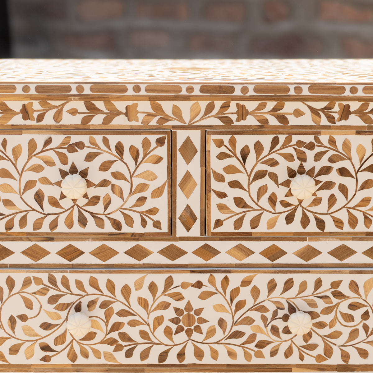 Arabesque Teak Wood Inlay Four-Drawer Chest