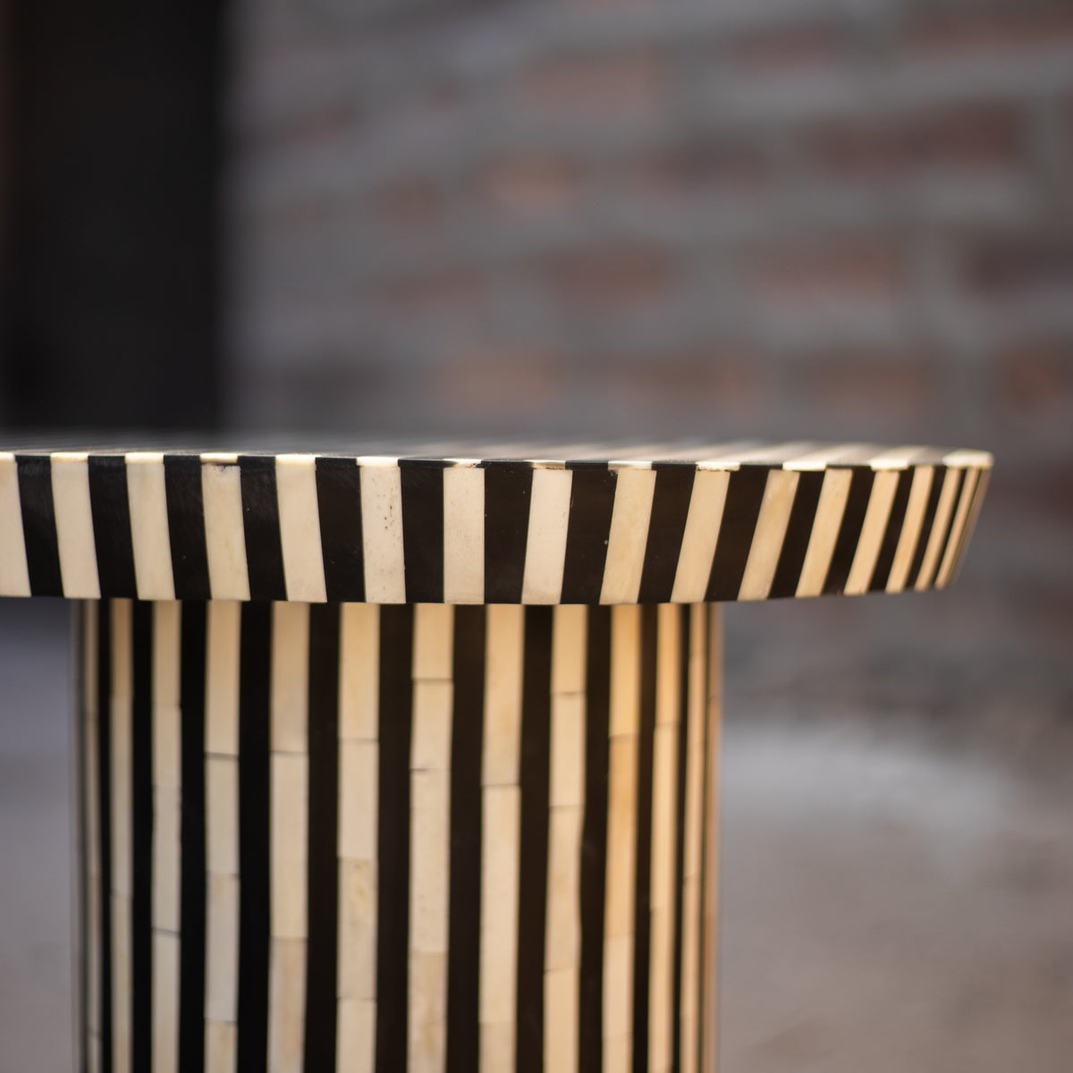 Riga Striped Bone Inlay Console Table - Black & White