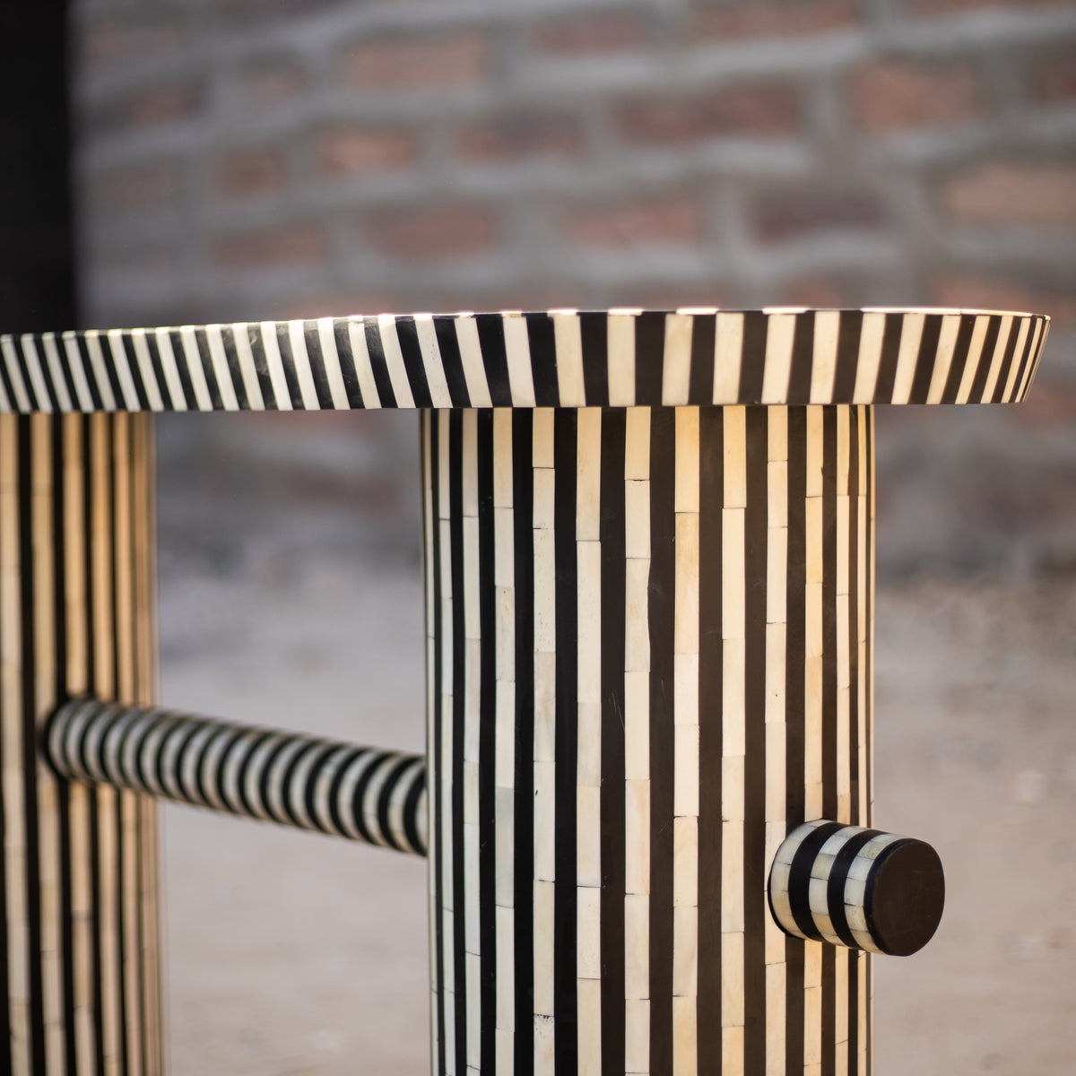 Riga Striped Bone Inlay Console Table - Black & White