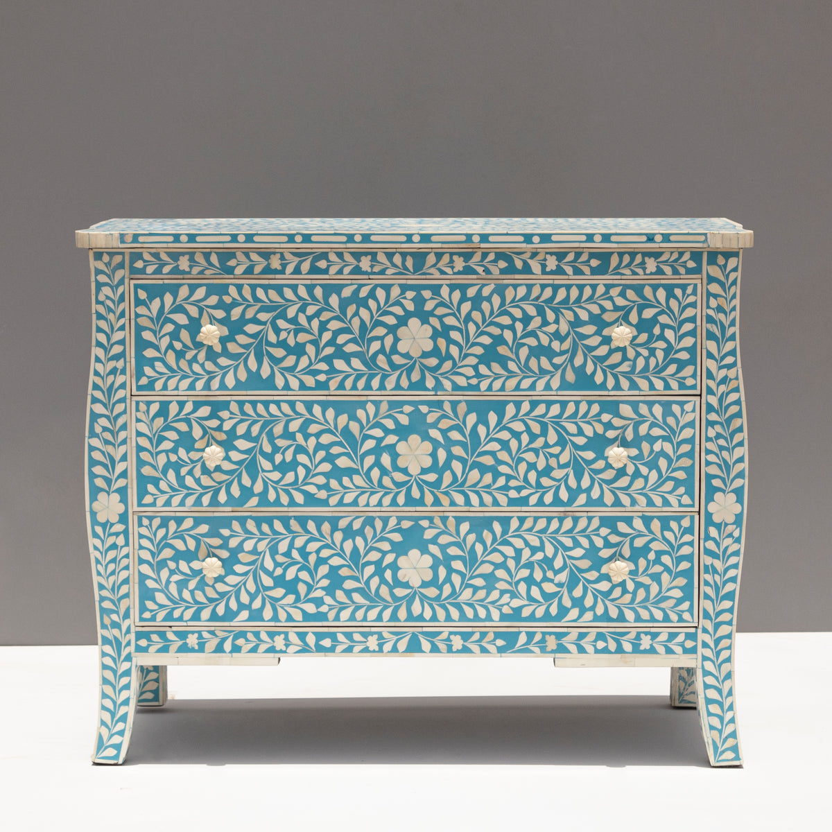 French-Inspired Arabesque Bone Inlay Three-Drawer Chest