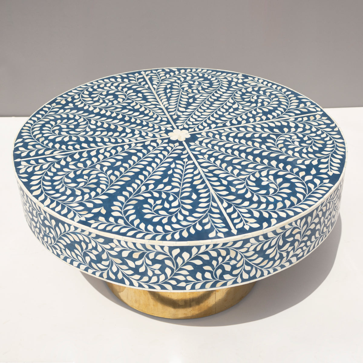 Arabesque Round Bone Inlay Coffee Table - Indigo Blue