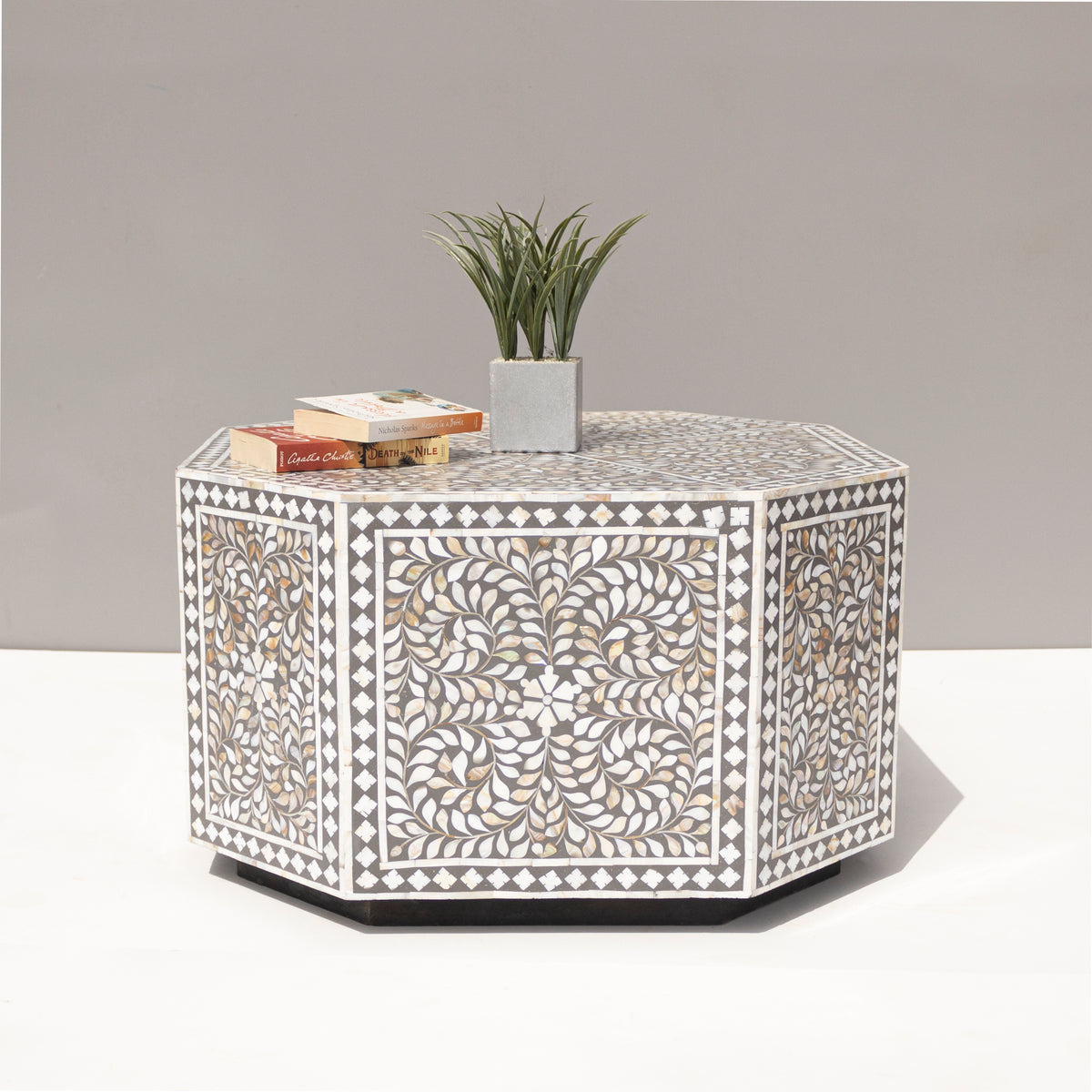 Arabesque Octagonal Mother of Pearl Inlay Coffee Table – Grey