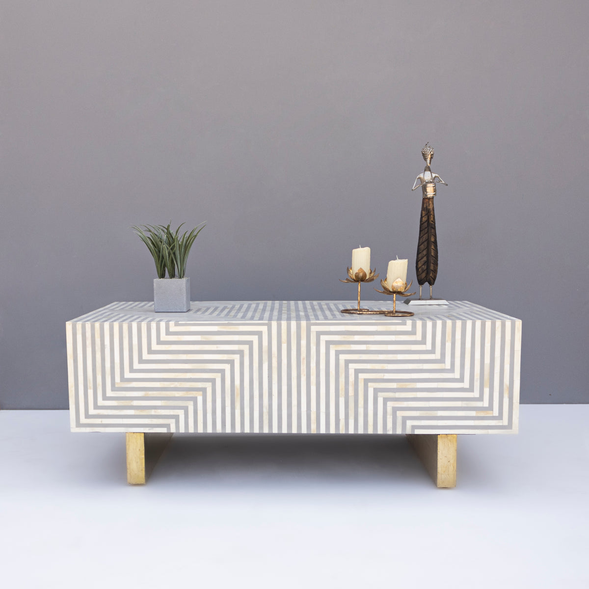 Riga Geometric Inlay Coffee Table – Grey & White