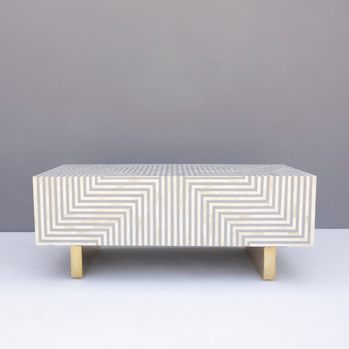 Riga Geometric Inlay Coffee Table – Grey & White