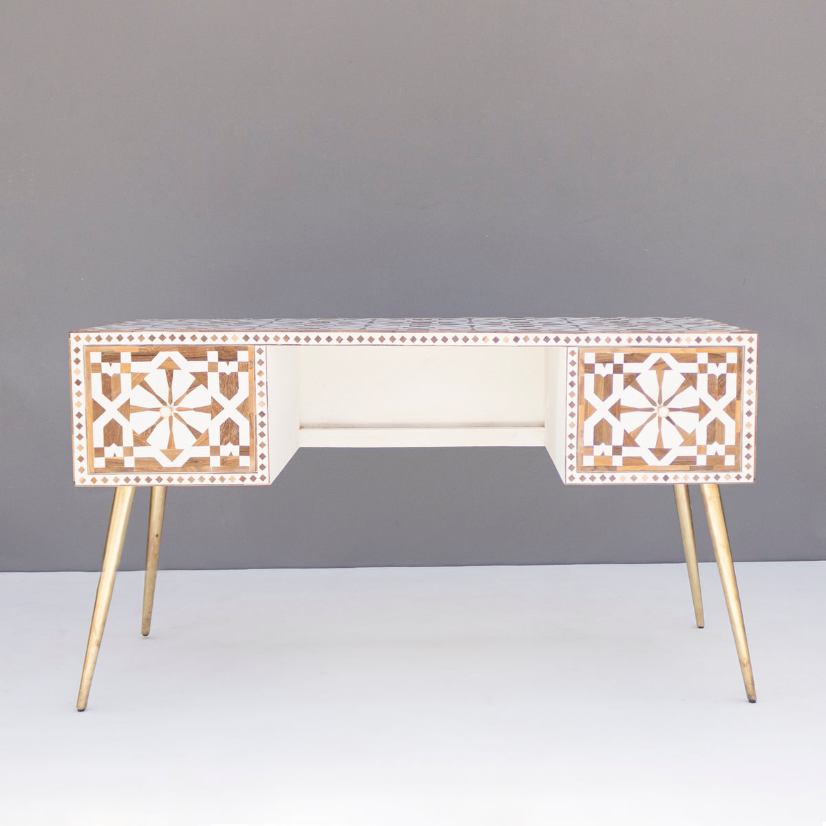 Moroccan Teak Wood Inlay Writing Desk