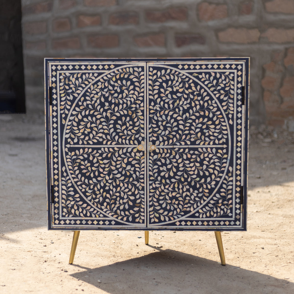 Arabesque Mother of Pearl Inlay Tea Corner Cabinet