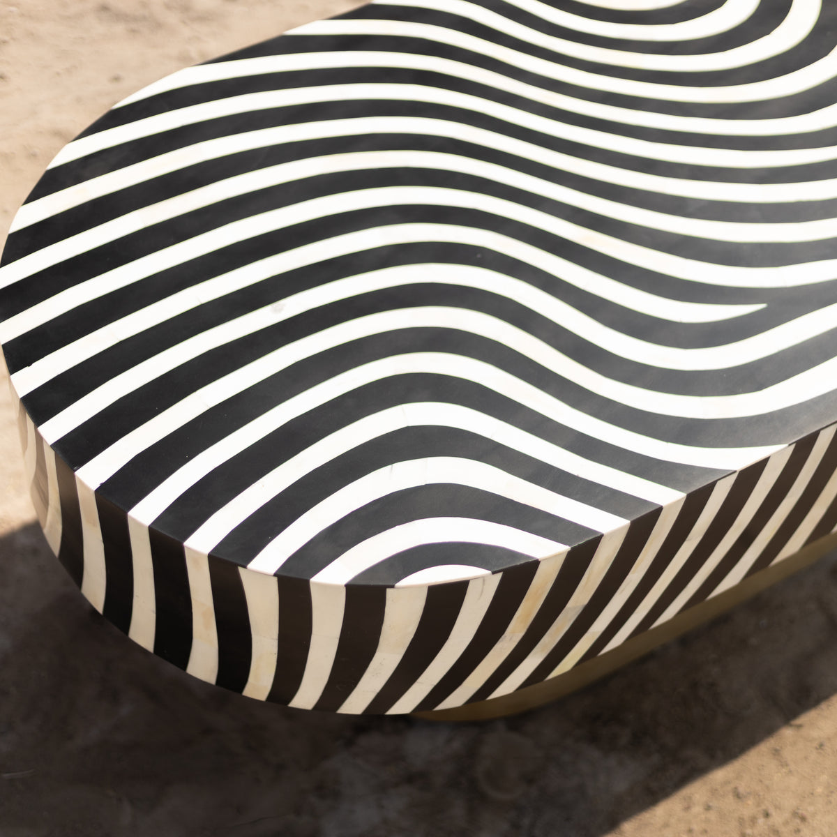 Riga Optical Wave Inlay Oval Coffee Table - Black