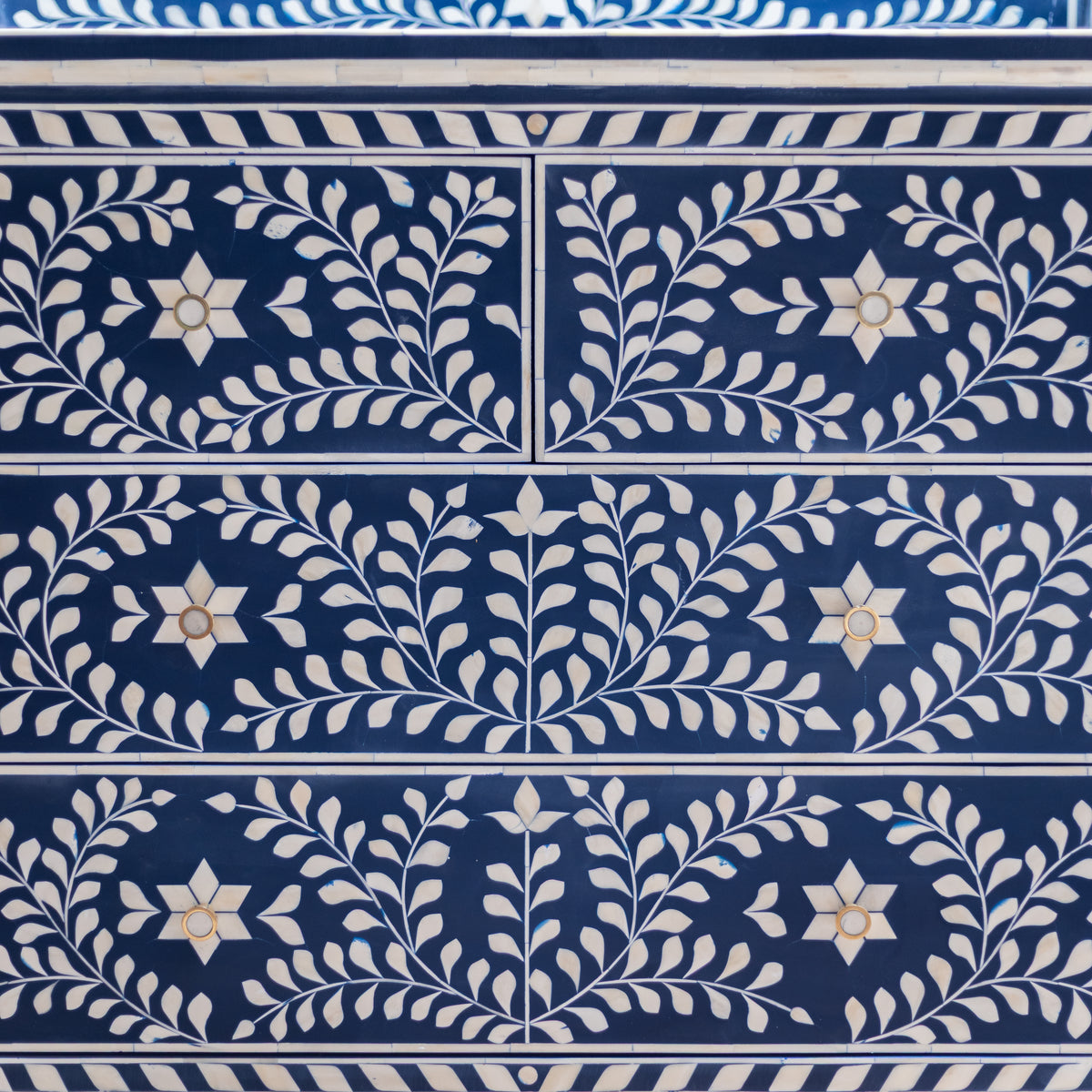 Arabesque Floral Bone Inlay Four-Drawer Chest – Midnight Blue