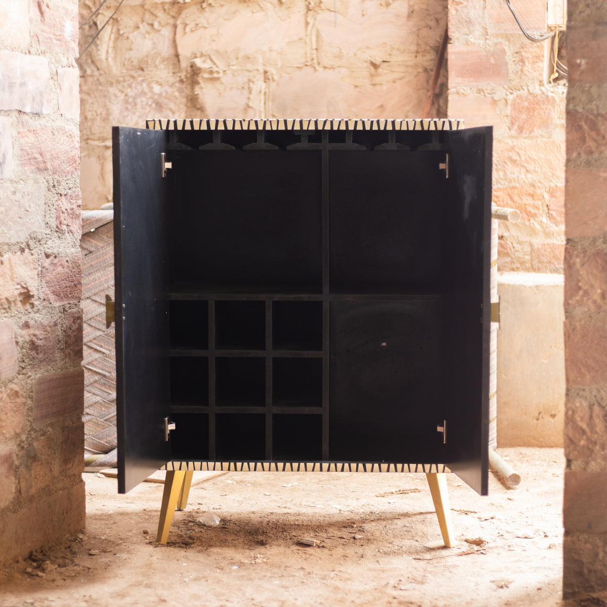 Riga Abstract Stripe Inlay Bar Cabinet