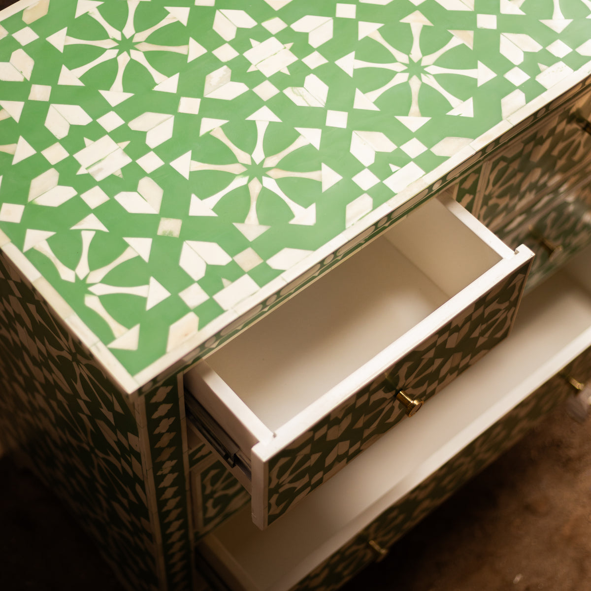 Moroccan Inlay Mint Green Four Drawer Dresser