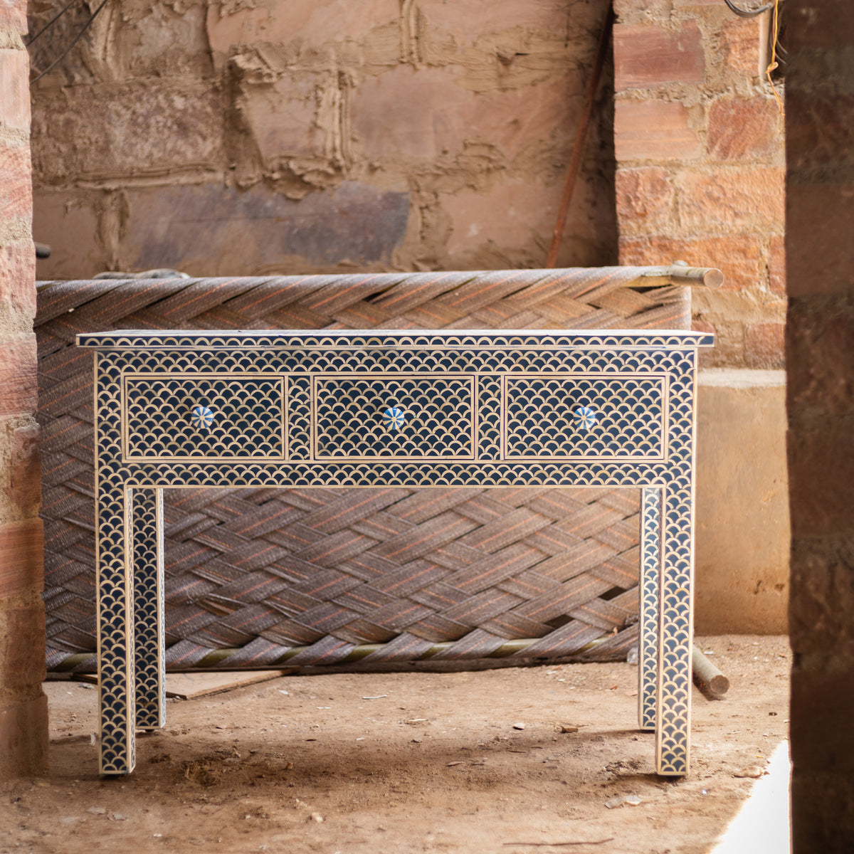 Tessera Fish Scale Inlay Console Table