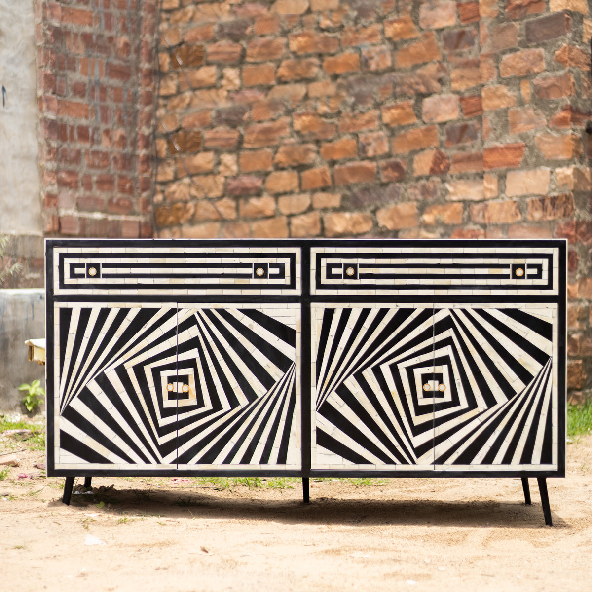 Eli Art Deco Optical Bone Inlay Buffet