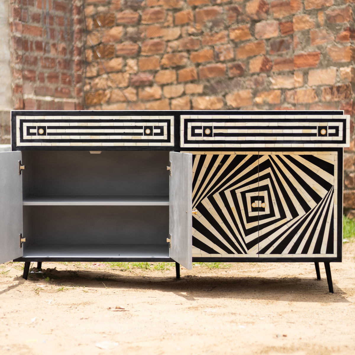 Eli Art Deco Optical Bone Inlay Buffet