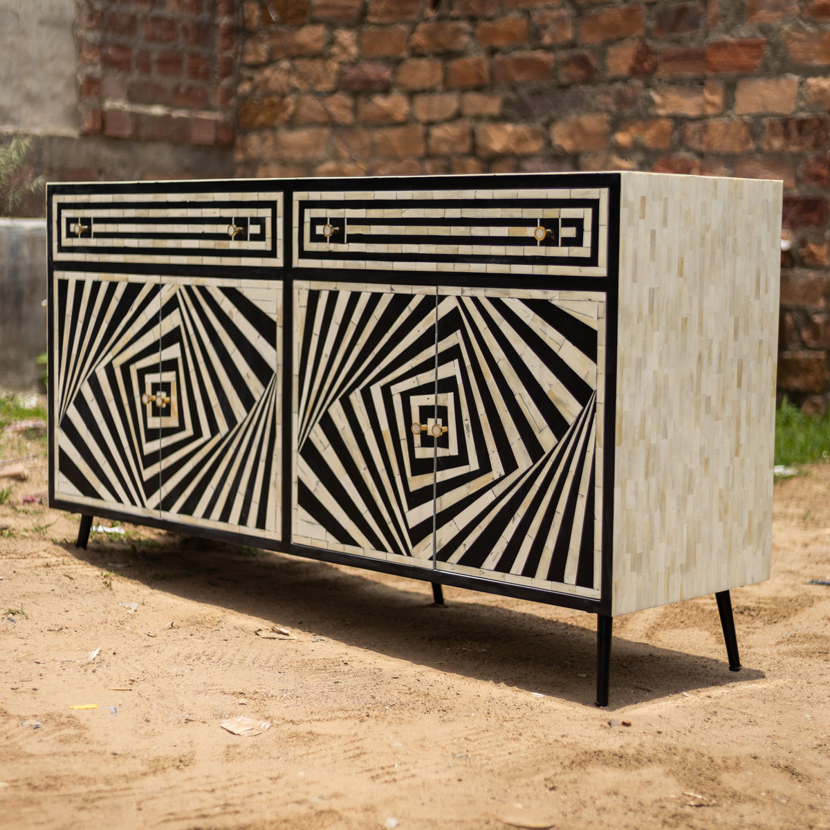 Eli Art Deco Optical Bone Inlay Buffet