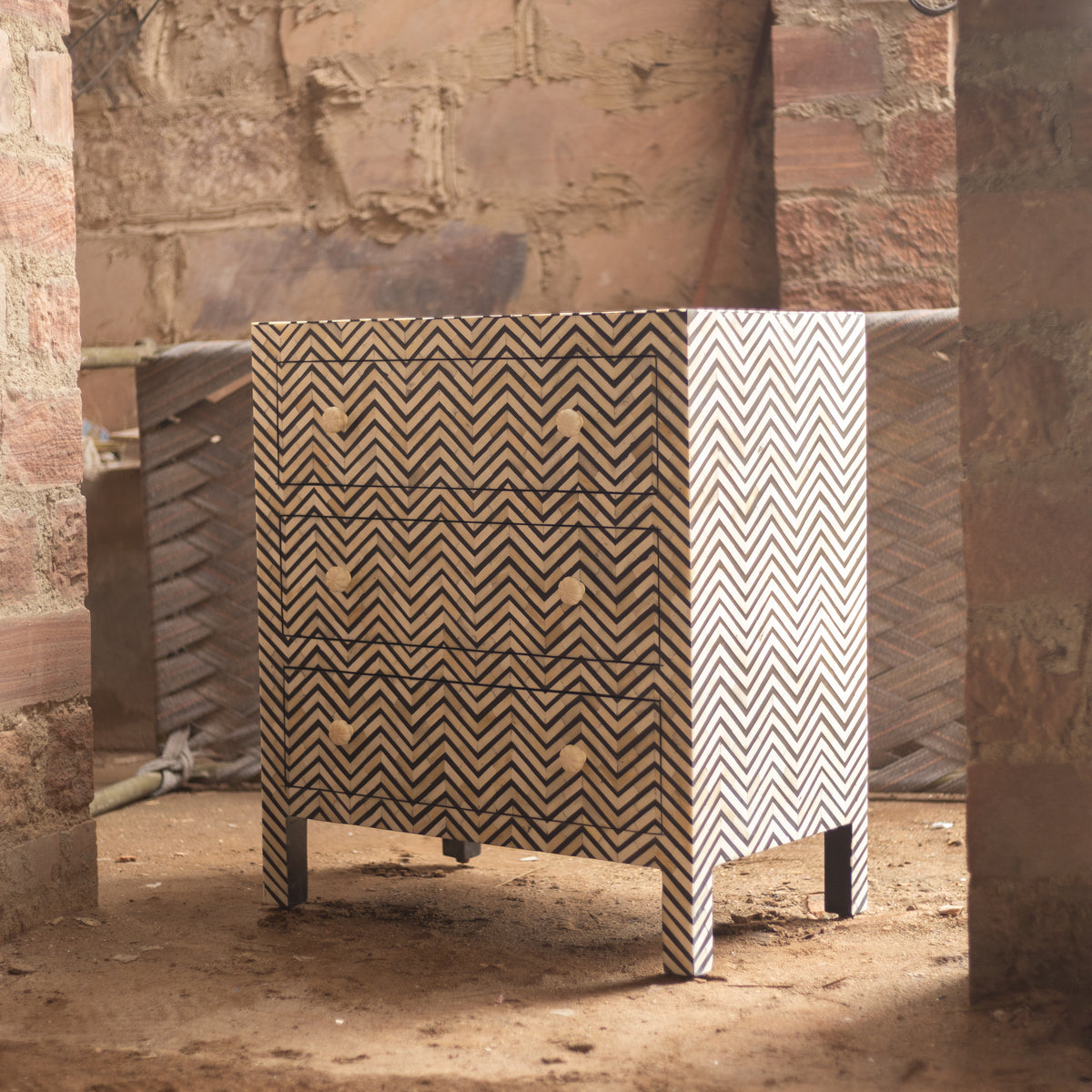 Veyra Chevron Inlay Three-Drawer Chest