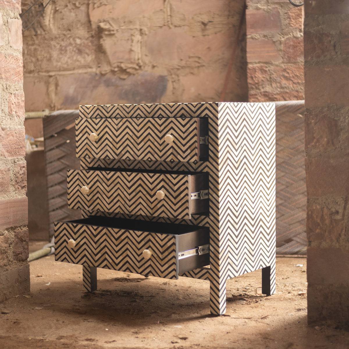 Veyra Chevron Inlay Three-Drawer Chest