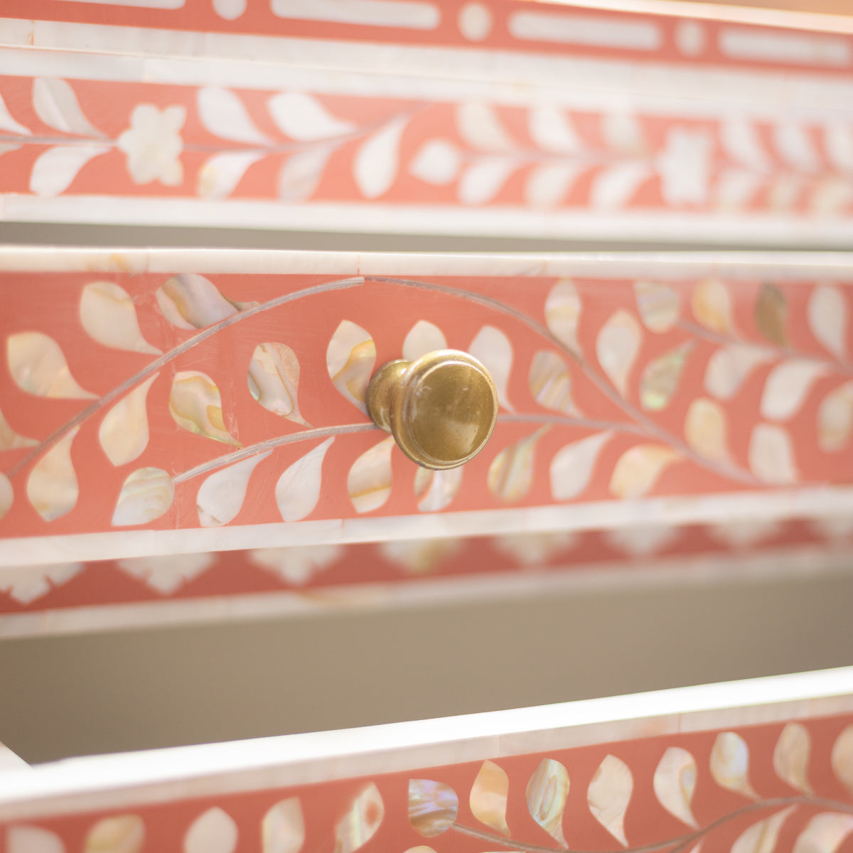 Arabesque Bone Inlay Five-Drawer Tallboy - Coral