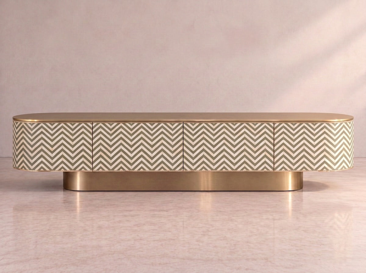Veyra Chevron Inlay Media Console - Black