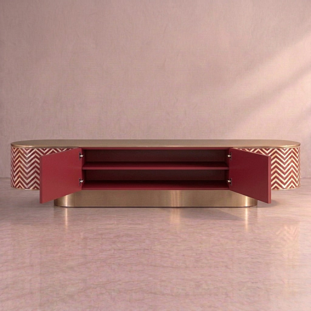 Veyra Chevron Inlay Media Console - Red