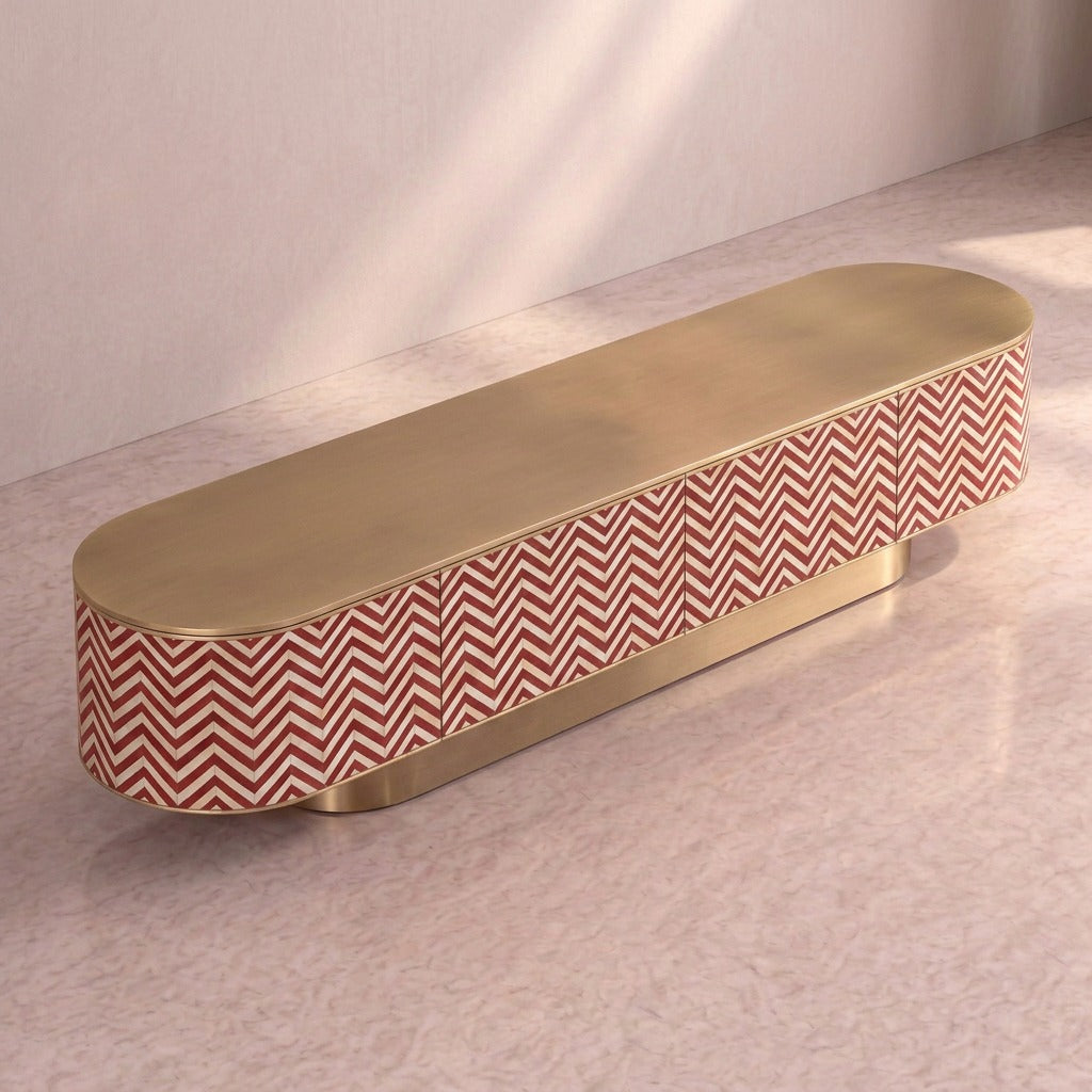 Veyra Chevron Inlay Media Console - Red
