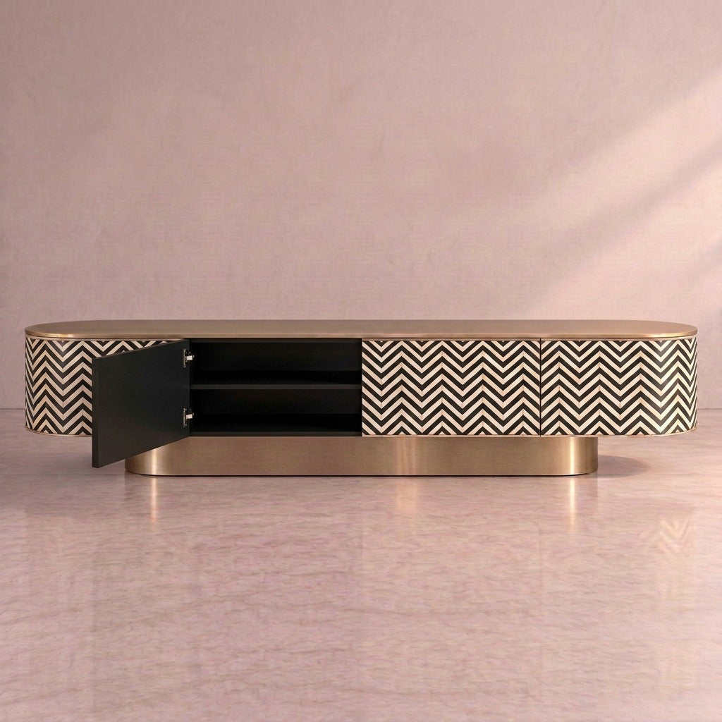 Veyra Chevron Inlay Media Console - Black