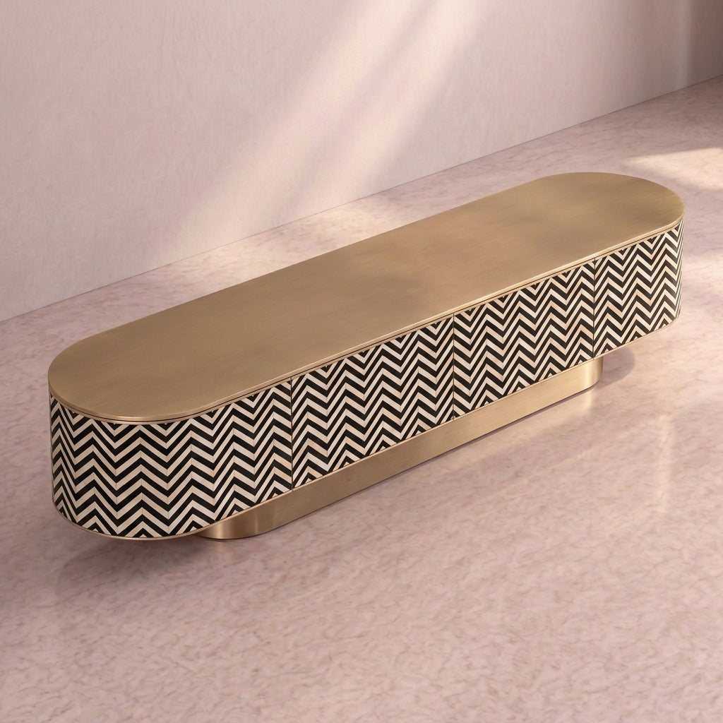 Veyra Chevron Inlay Media Console - Black