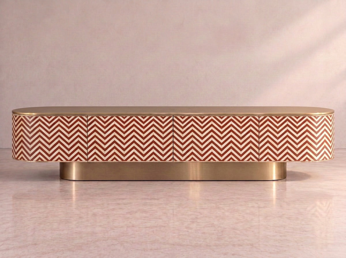 Veyra Chevron Inlay Media Console - Black