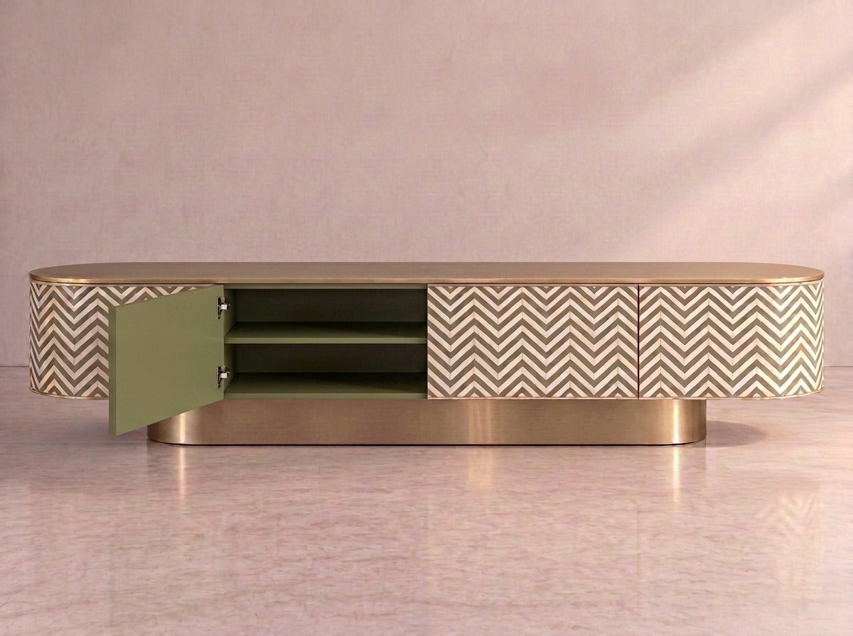 Veyra Chevron Inlay Media Console - Olive Green