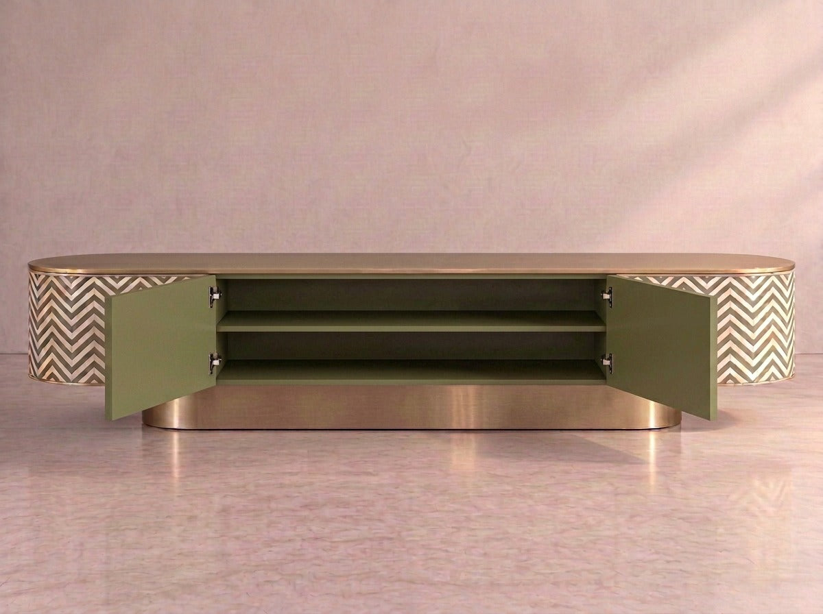Veyra Chevron Inlay Media Console - Olive Green