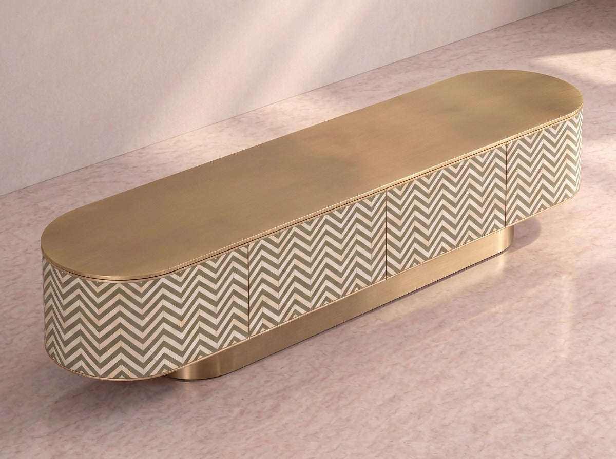 Veyra Chevron Inlay Media Console - Olive Green