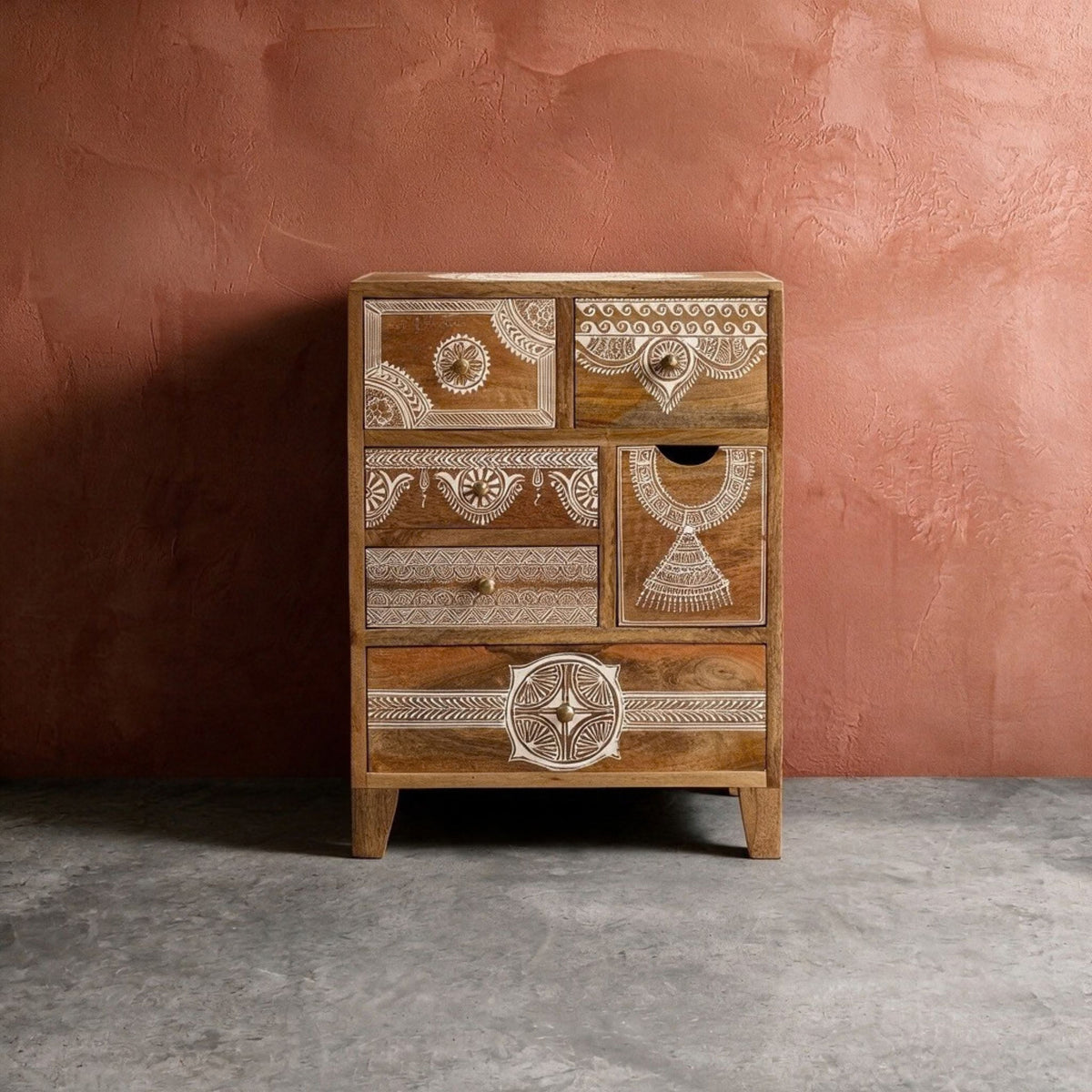Hina Hand Painted Wooden Six Drawer Chest