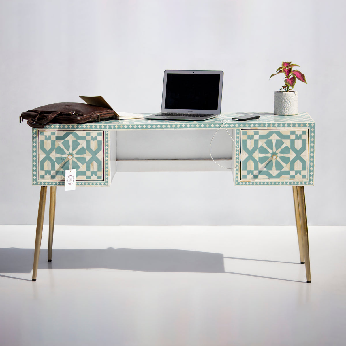 Moroccan Bone Inlay Coral Writing Desk