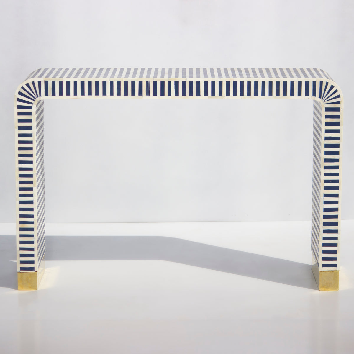 Riga Striped Inlay Waterfall Console Table - Navy Blue